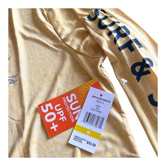NEW Surf & SWIM TEE Long Sleeve MED Men's Womens Gold Palm Trees T Shirt UPF 50+ - Picture 9 of 10